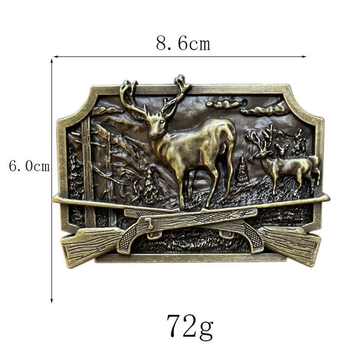 Ceinture en cuir à boucle pour homme avec fusil de chasse et cerf