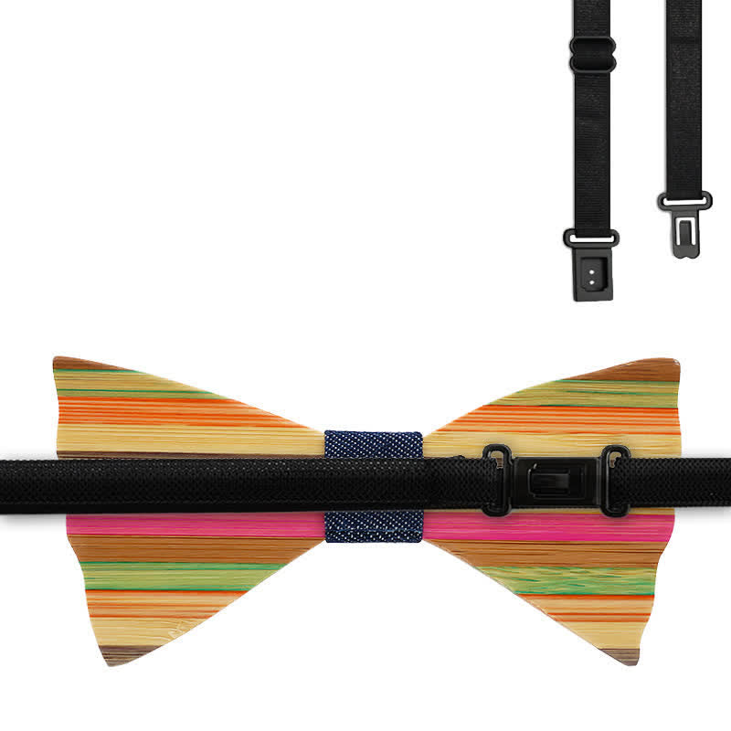 Lot de 2 nœuds papillon en bois froissés arc-en-ciel pour homme