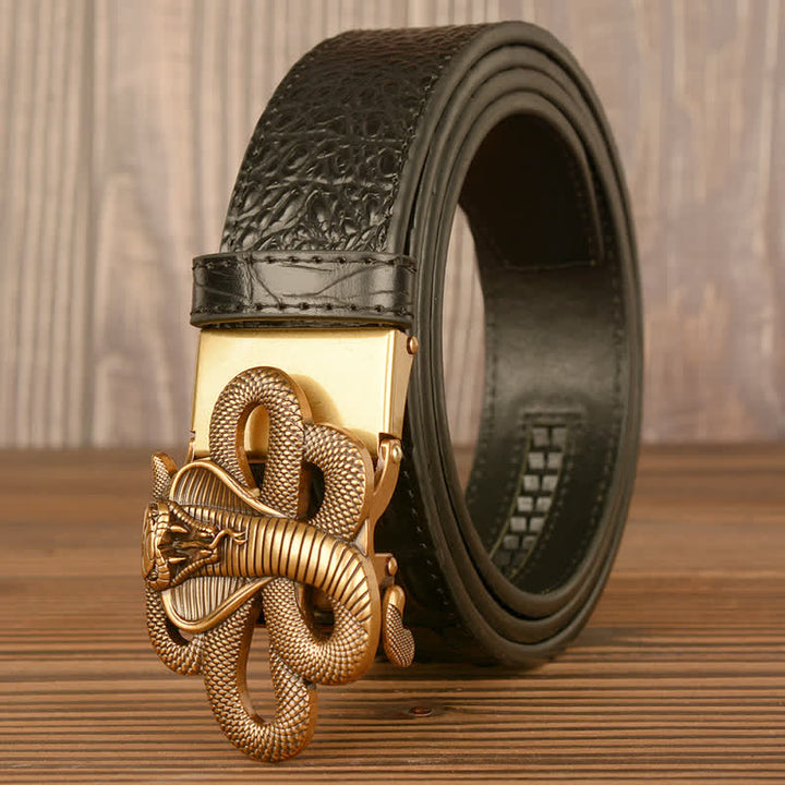 Ceinture en cuir à motif alligator cobra bouclé pour homme