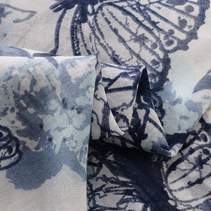 Écharpe fine à pompon et motif papillons floraux pour femme