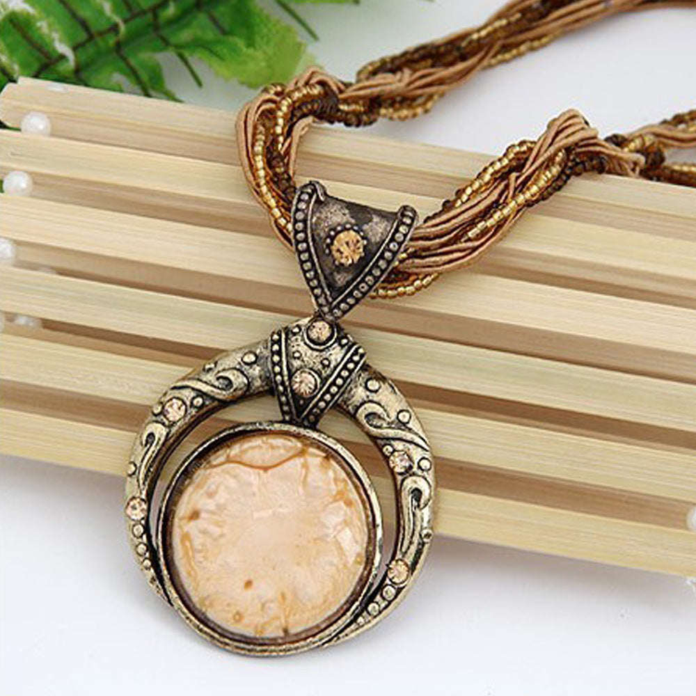 Collier bohème vintage fait main avec perles et pierres rondes - Café - image 8