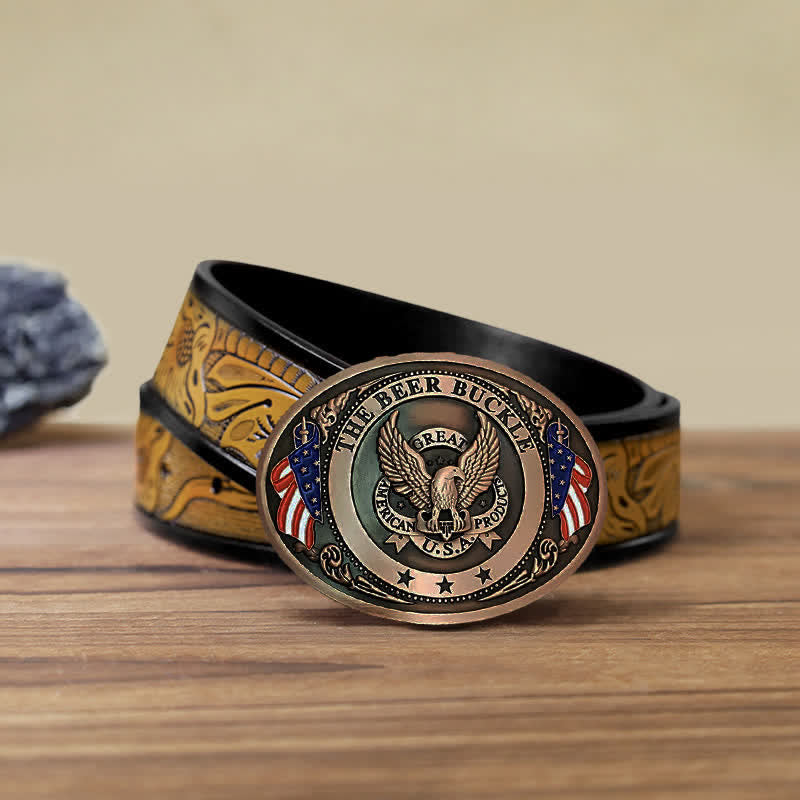 Ceinture en cuir avec boucle créative pour porte-bière et drapeau américain pour homme