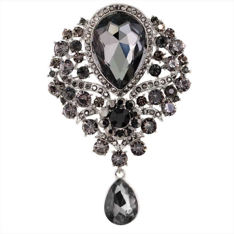 Broche en forme de goutte d'eau en verre transparent pour femme