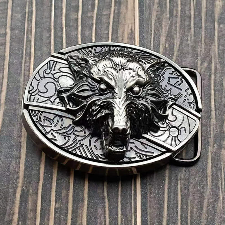 Ceinture en cuir pour homme avec couteau pliant caché en forme de tête de loup