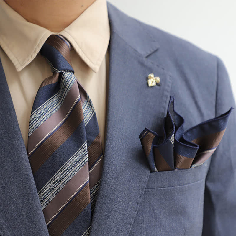 Lot de 2 cravates à rayures contrastées de couleur britannique pour hommes - Marine et café - image 8