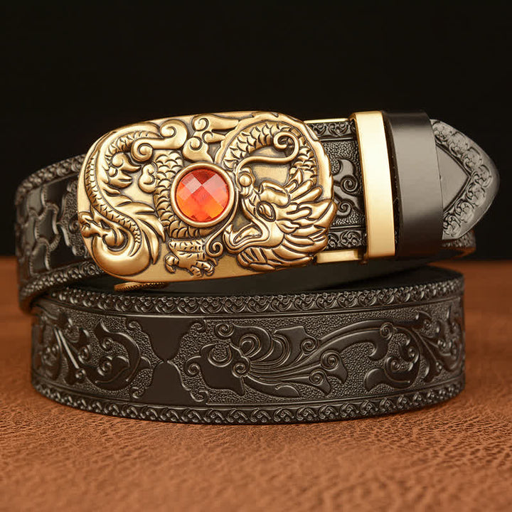 Ceinture en cuir pour homme avec pierre précieuse gravée en forme de dragon