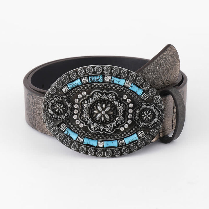 Ceinture en cuir à motif floral turquoise bohème pour homme