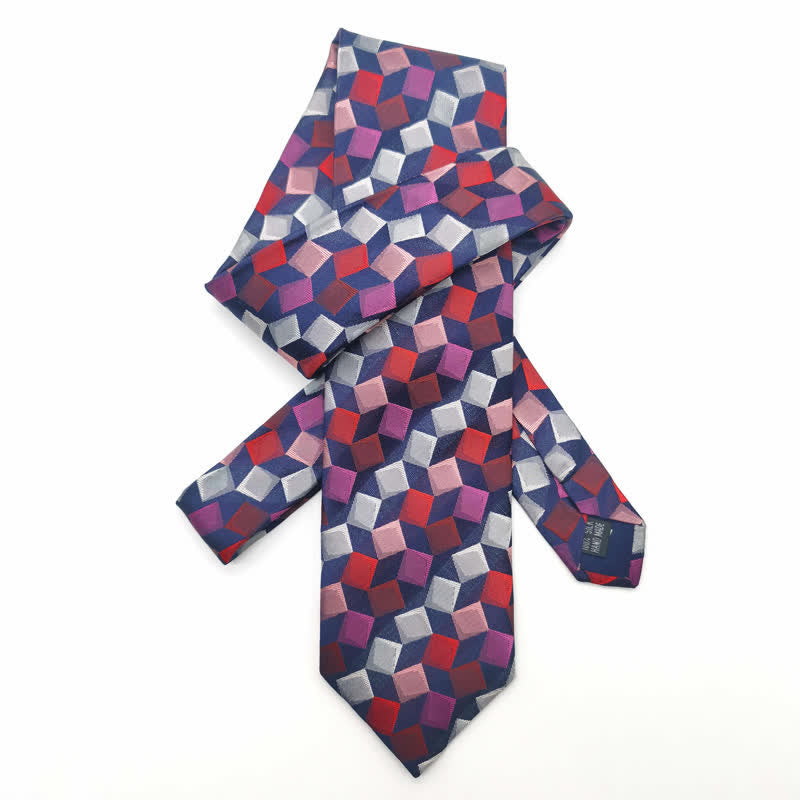 Cravate carrée en pure soie à motif géométrique coloré pour homme