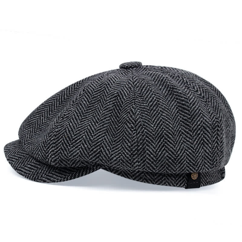 Casquette béret octogonale à chevrons rayée vintage