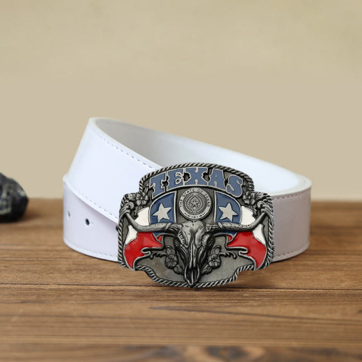 Ceinture en cuir à boucle pour homme avec drapeau du Texas Longhorn Bull