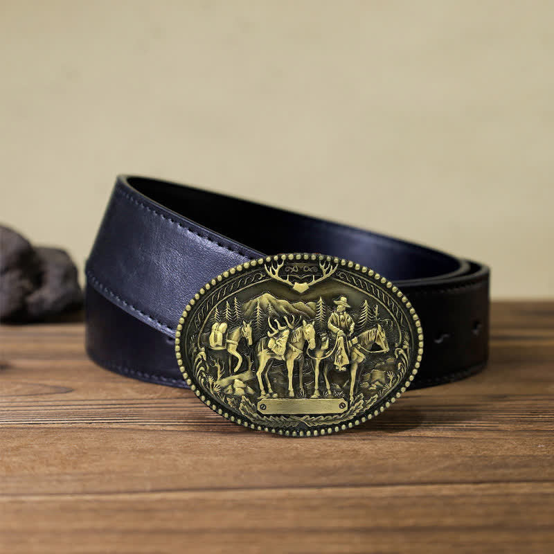 Ceinture en cuir à boucle pour homme avec motif de cheval de cow-boy