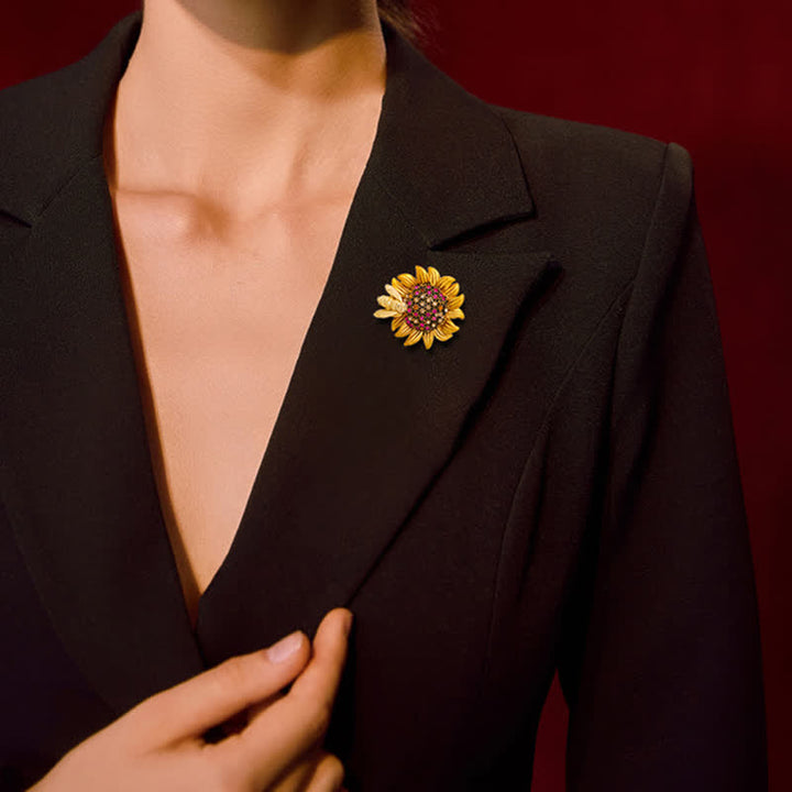 Broche pour femme en forme d'abeille et de tournesol