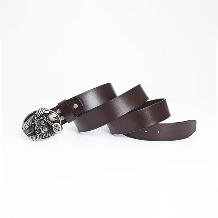 Ceinture en cuir pour homme avec tête de mort et squelette de motard