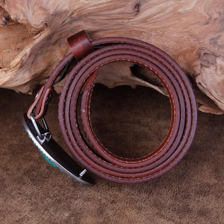 Ceinture unisexe en cuir sculpté avec agate de jade turquoise rose