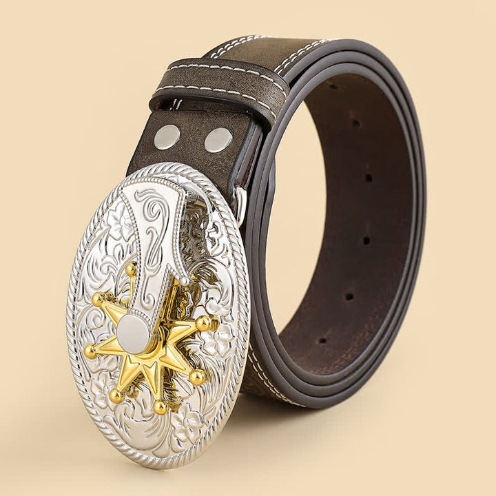 Ceinture en cuir pour homme avec motif étoile et fleur sculptées