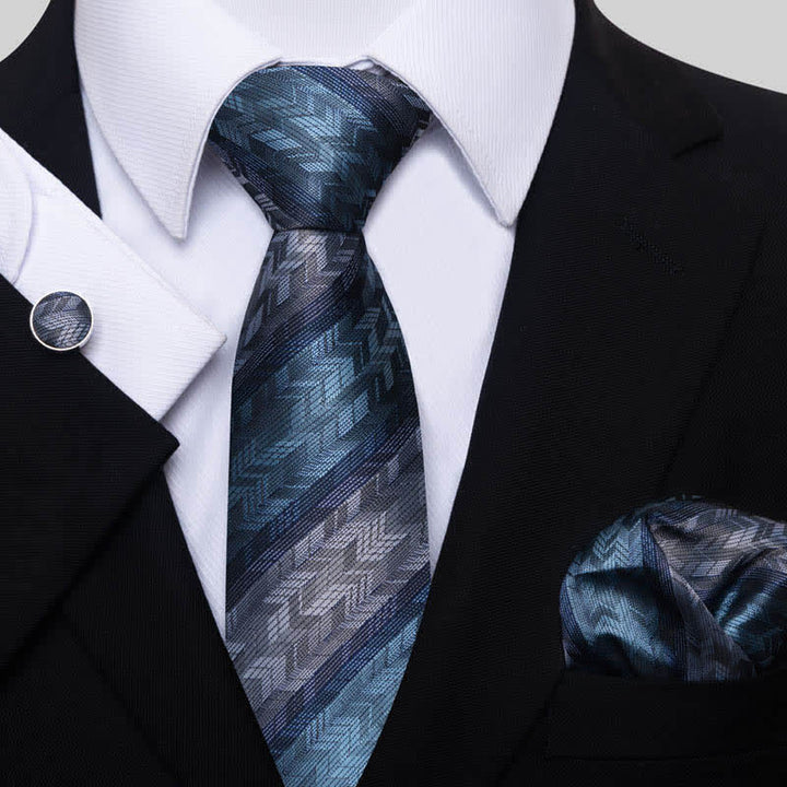 Ensemble de 3 cravates rayées bleu sarcelle et grises pour hommes 