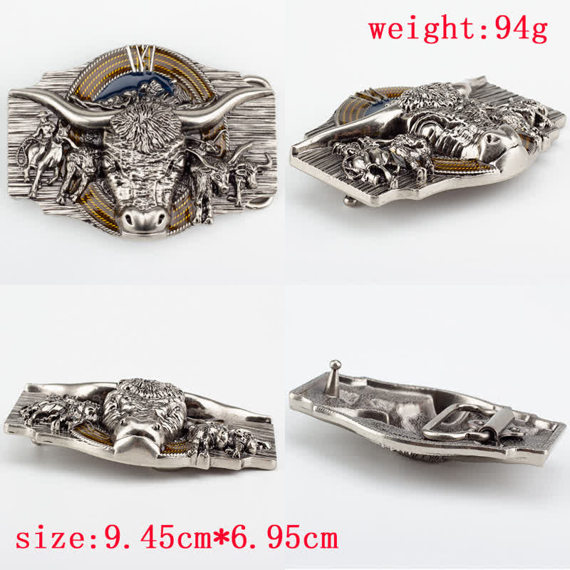 Ceinture en cuir gaufré pour homme avec motif taureau Longhorn