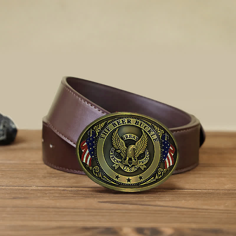 Ceinture en cuir avec boucle créative pour porte-bière et drapeau américain pour homme