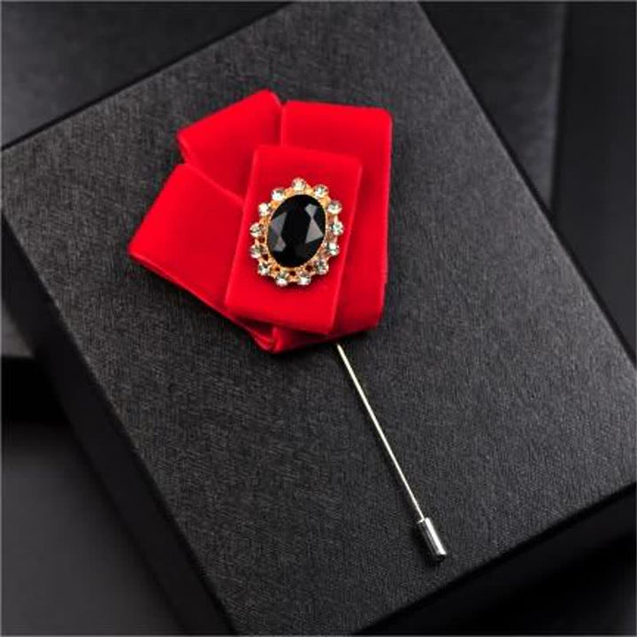 Lot de 2 broches royales en velours avec noeud papillon et strass