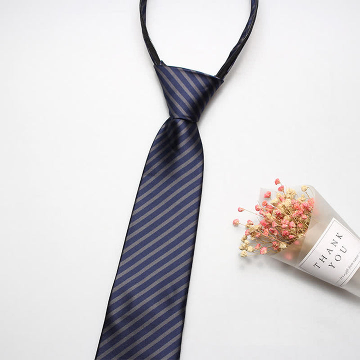 Cravate rayée à fermeture éclair pour homme Preppy - Bleu marine et gris - image 2