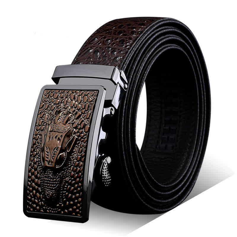 Ceinture en cuir à boucle en forme de tête d'alligator exotique pour homme
