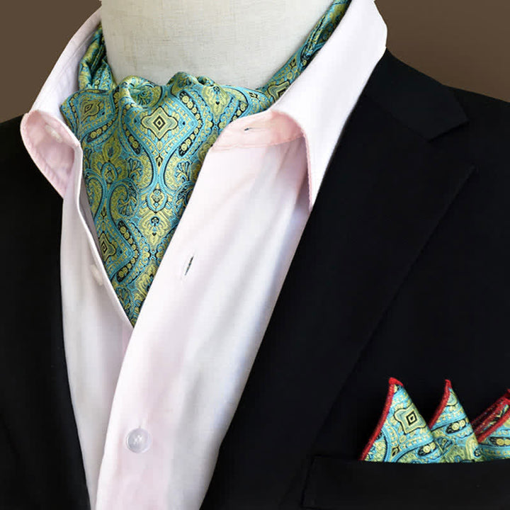 Ensemble de 2 mouchoirs de poche et cravate à motif cachemire floral turquoise de luxe