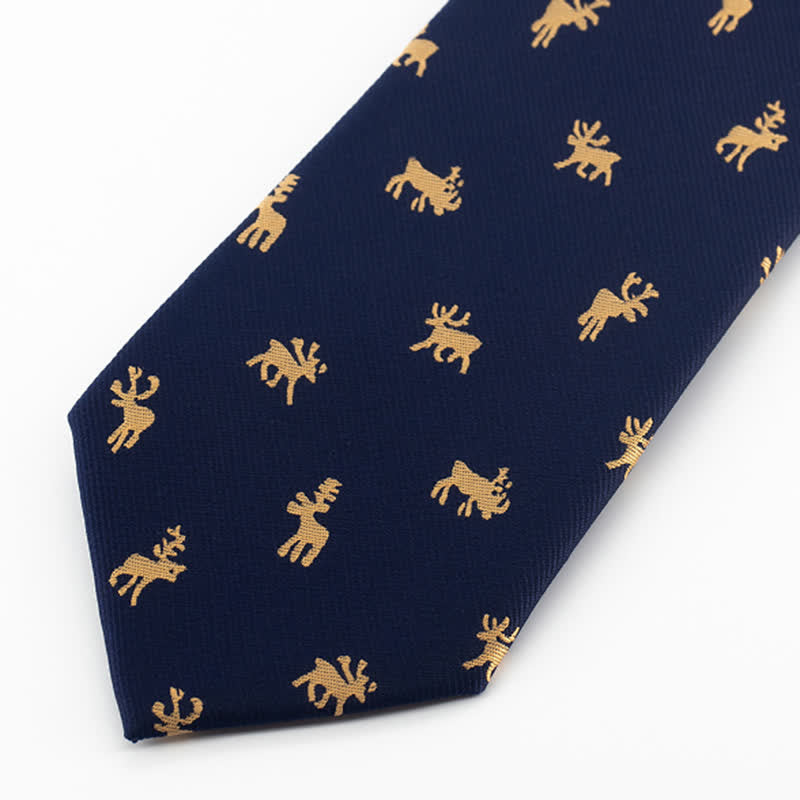 Cravate vintage pour homme avec motif d'élan bleu nuit