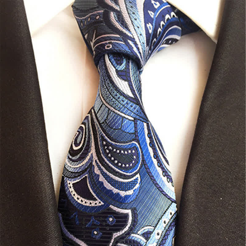 Cravate à motif cachemire illusion bleu acier et blanc pour homme