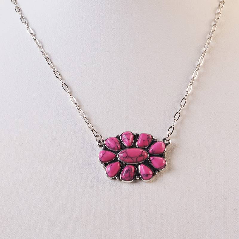 Collier vintage bohème turquoise à fleurs pour femme - Rose - image 6