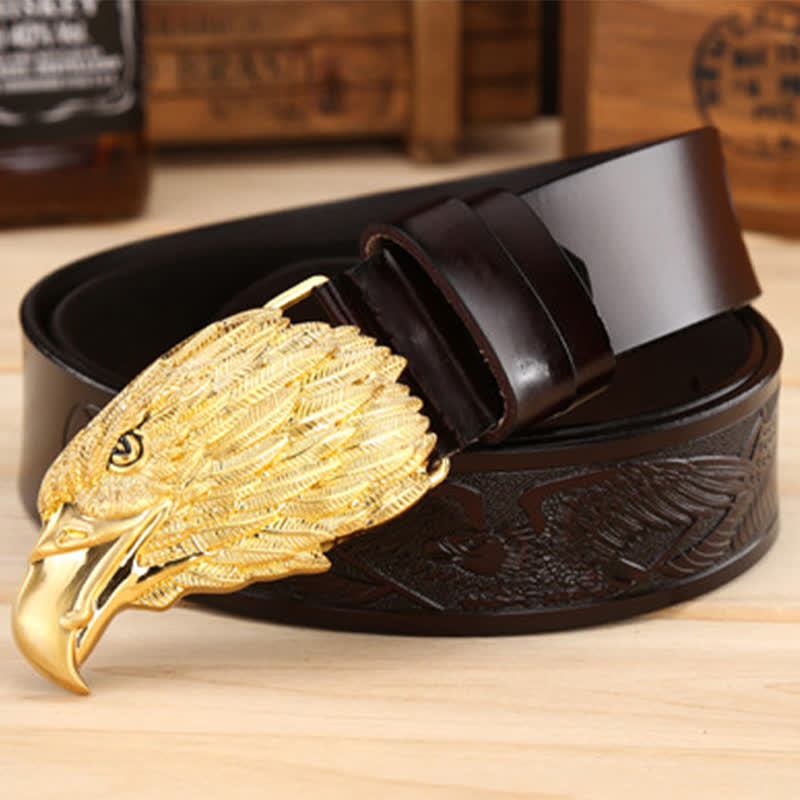 Ceinture en cuir avec boucle d'aigle et tête de vautour 3D pour homme