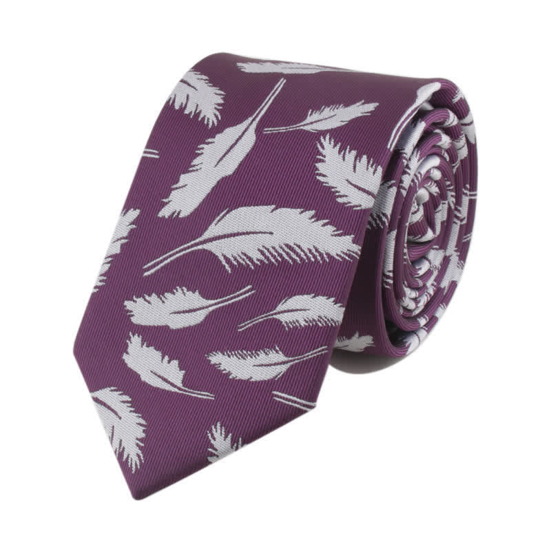 Cravate Jacquard à imprimé plumes pour homme - Violet - image 1