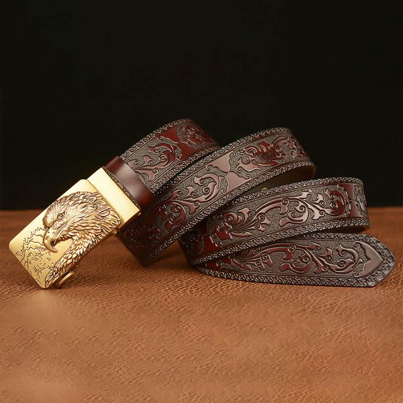 Ceinture en cuir sculptée à tête d'aigle pour homme