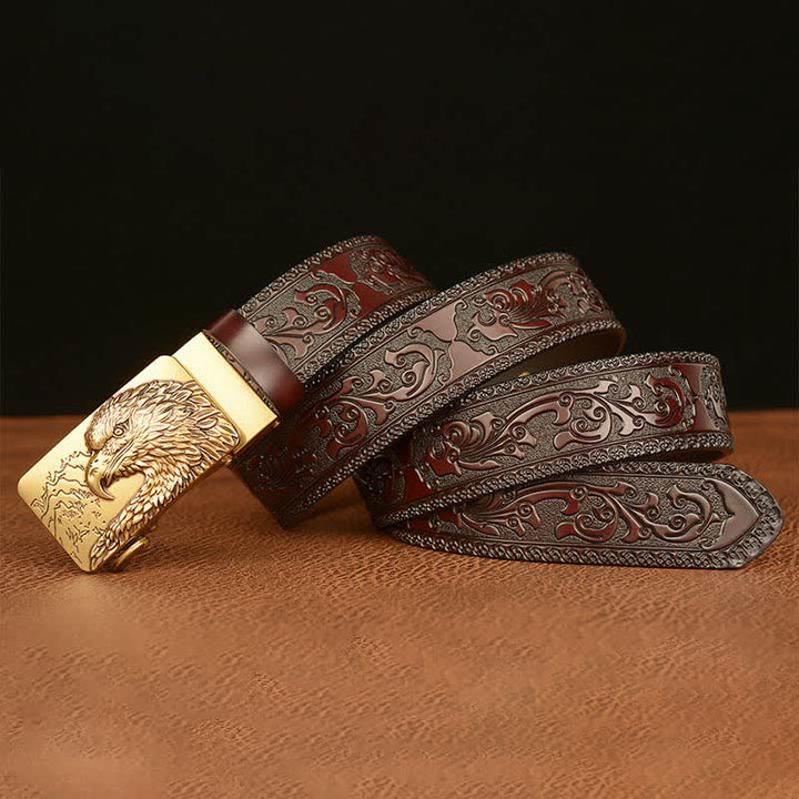 Ceinture en cuir sculptée à tête d'aigle pour homme