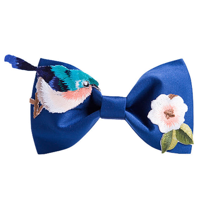 Nœud papillon brodé pour homme avec oiseau et fleur
