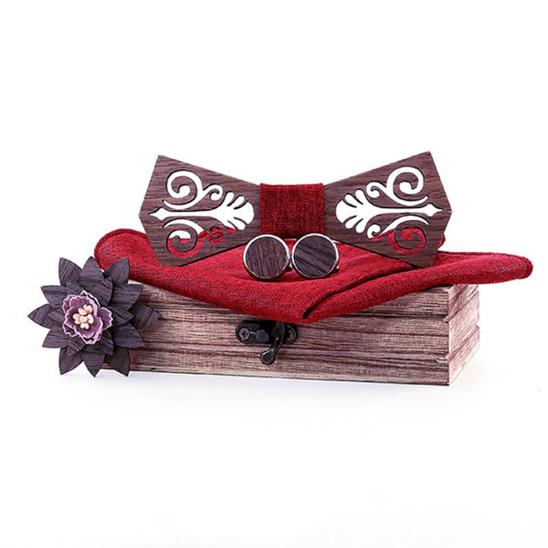 Lot de 4 nœuds papillon en bois à motif de fleurs creuses pour hommes