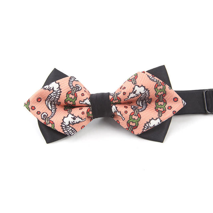Nœud papillon pointu pour homme avec motif hippocampe