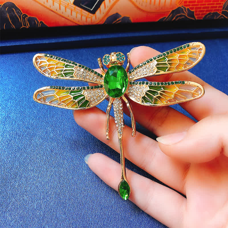 Broche luxueuse en strass pour femme en forme de libellule