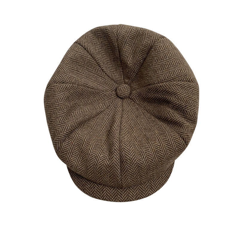Casquette béret octogonale à chevrons fins en café