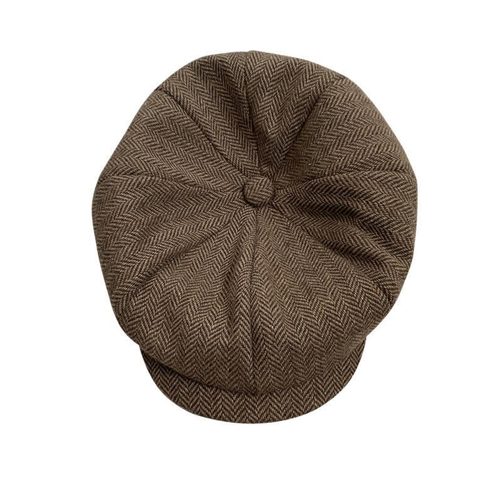 Casquette béret octogonale à chevrons fins en café