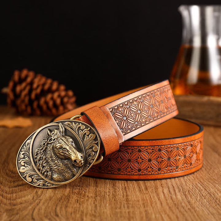 Ceinture en cuir à imprimé floral gravé pour homme