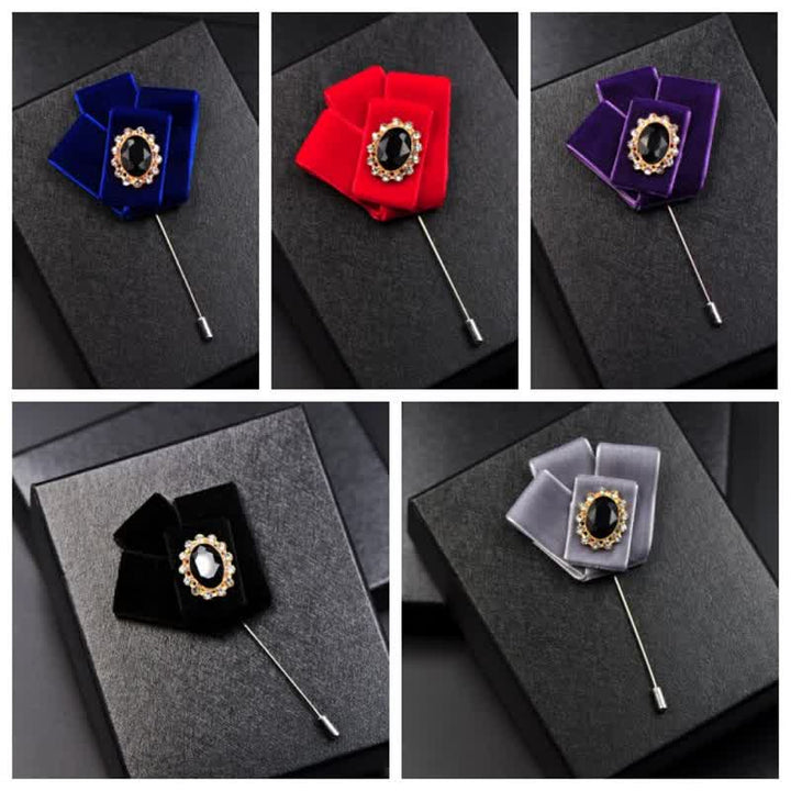 Lot de 2 broches royales en velours avec noeud papillon et strass