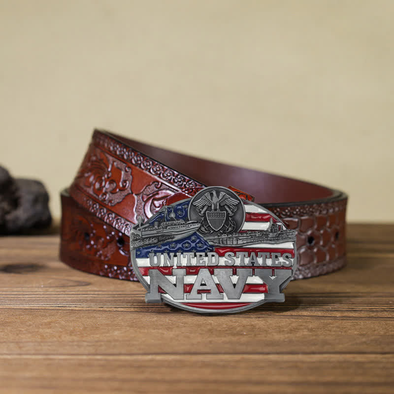 Ceinture en cuir à boucle militaire de la marine américaine pour homme