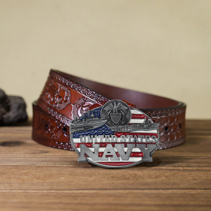 Ceinture en cuir à boucle militaire de la marine américaine pour homme
