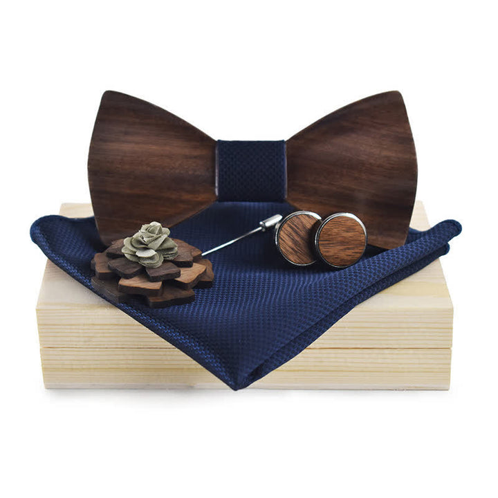 Lot de 4 noeuds papillon vintage en bois noir pour homme