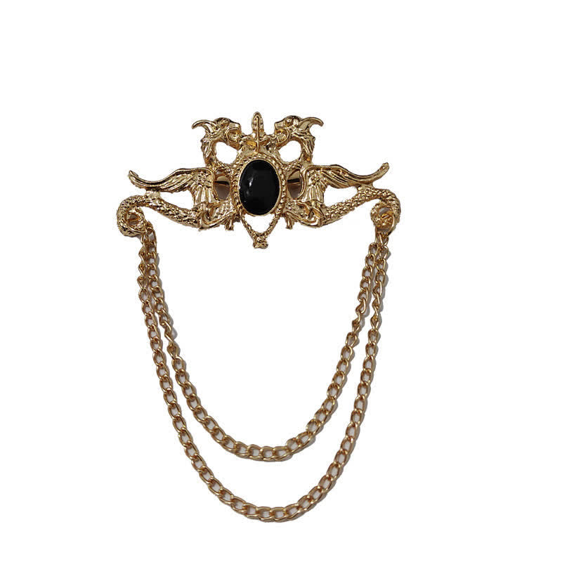 Broche à pampilles en cristal et dragon vintage pour homme