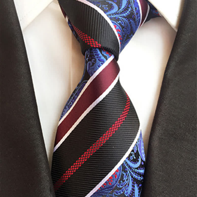 Cravate à rayures bleu marine et noire pour homme à motif cachemire