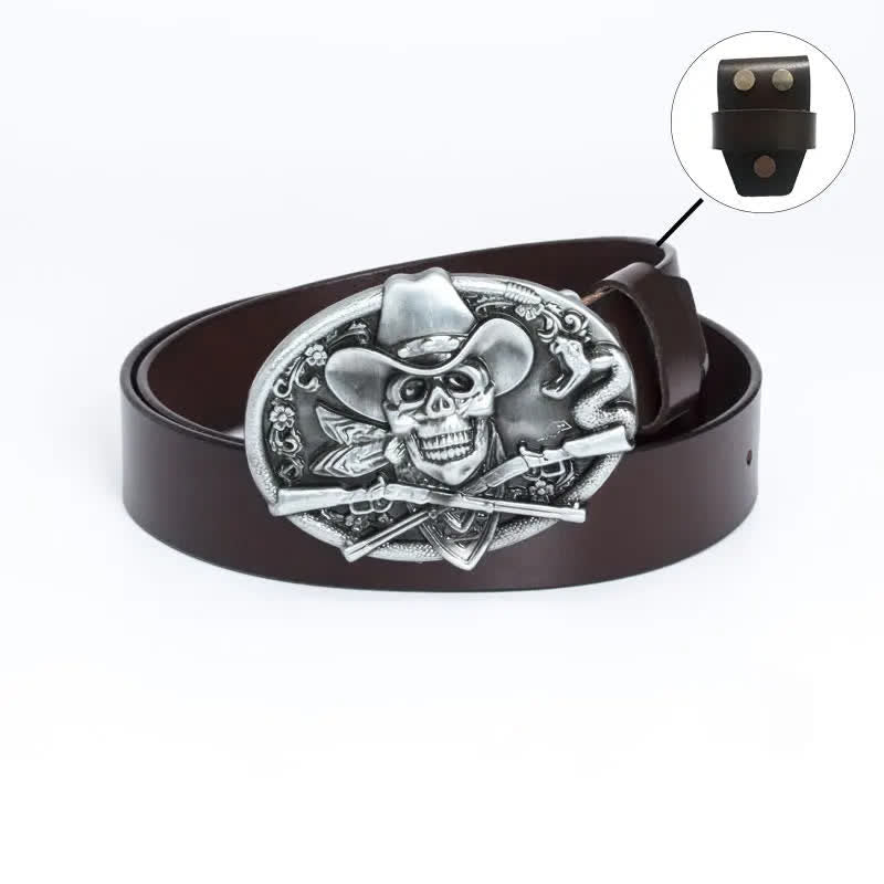 Ceinture en cuir pour homme avec tête de mort et armes croisées
