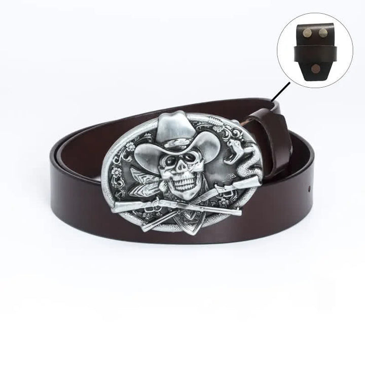 Ceinture en cuir pour homme avec tête de mort et armes croisées