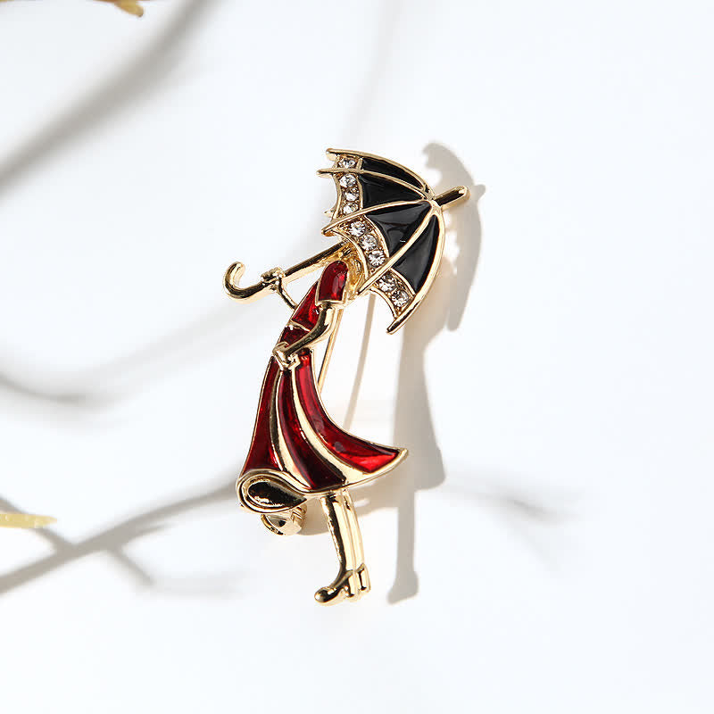 Broche femme en forme de parapluie rouge