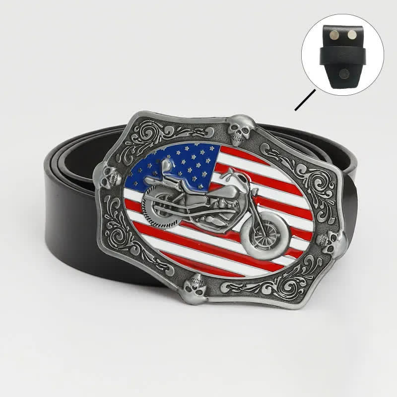 Ceinture en cuir pour homme avec tête de mort et drapeau américain